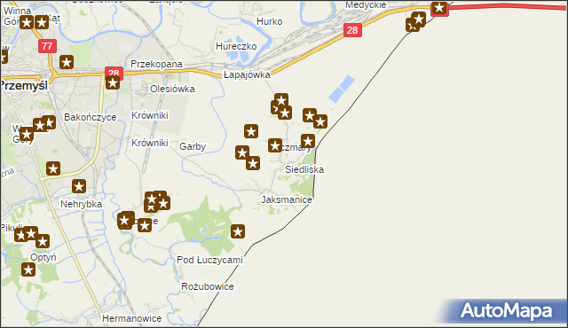 mapa Siedliska gmina Medyka, Siedliska gmina Medyka na mapie Targeo