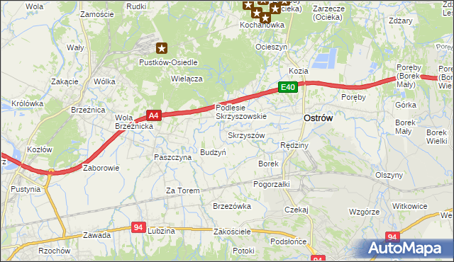 mapa Skrzyszów gmina Ostrów, Skrzyszów gmina Ostrów na mapie Targeo