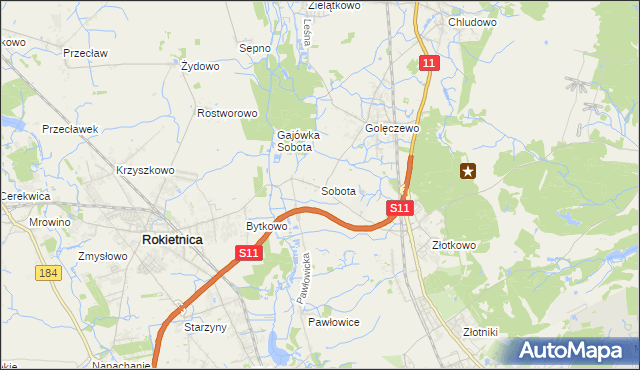 mapa Sobota gmina Rokietnica, Sobota gmina Rokietnica na mapie Targeo