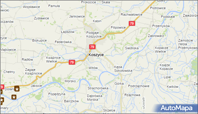 mapa Sokołowice gmina Koszyce, Sokołowice gmina Koszyce na mapie Targeo