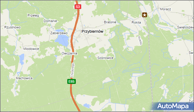 mapa Sosnowice gmina Przybiernów, Sosnowice gmina Przybiernów na mapie Targeo