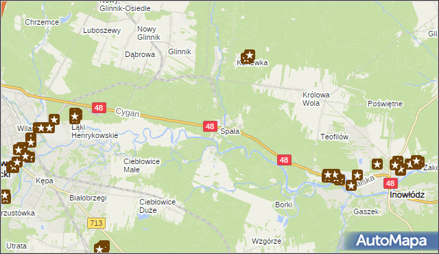 mapa Spała gmina Inowłódz, Spała gmina Inowłódz na mapie Targeo