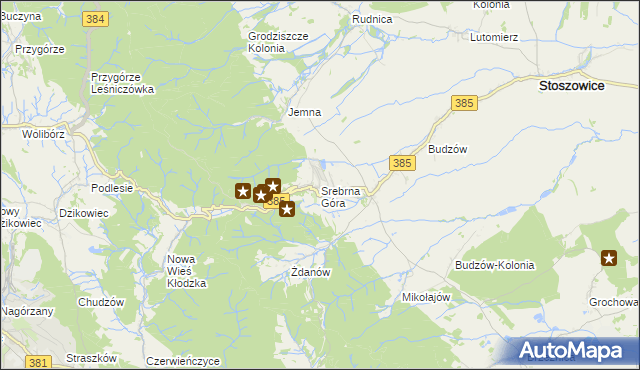 mapa Srebrna Góra gmina Stoszowice, Srebrna Góra gmina Stoszowice na mapie Targeo