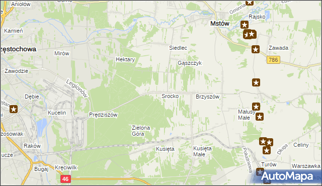 mapa Srocko gmina Mstów, Srocko gmina Mstów na mapie Targeo