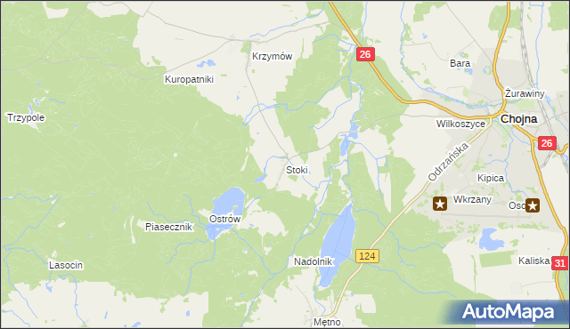 mapa Stoki gmina Chojna, Stoki gmina Chojna na mapie Targeo