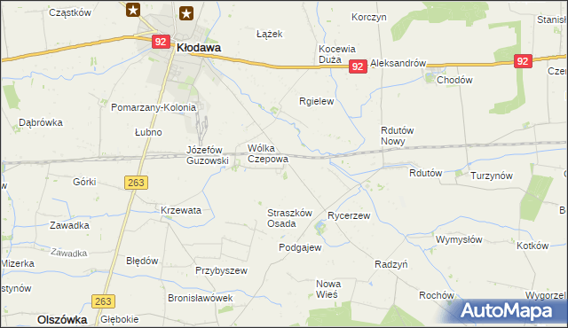 mapa Straszków gmina Kłodawa, Straszków gmina Kłodawa na mapie Targeo