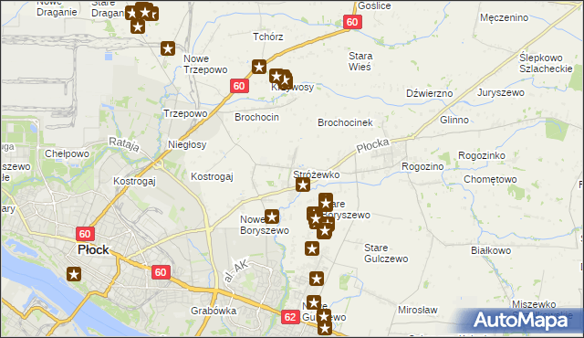 mapa Stróżewko gmina Radzanowo, Stróżewko gmina Radzanowo na mapie Targeo
