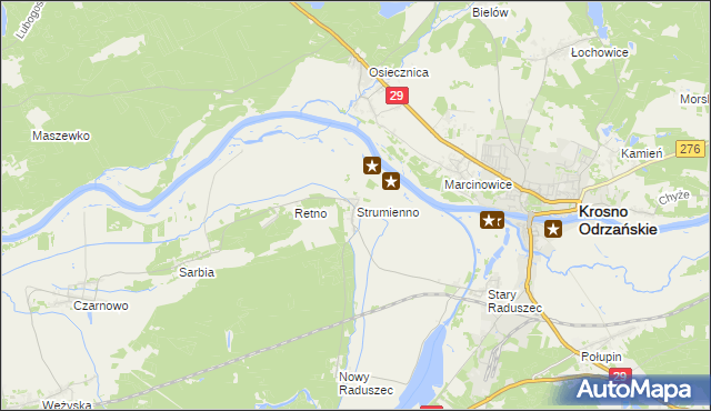 mapa Strumienno gmina Krosno Odrzańskie, Strumienno gmina Krosno Odrzańskie na mapie Targeo