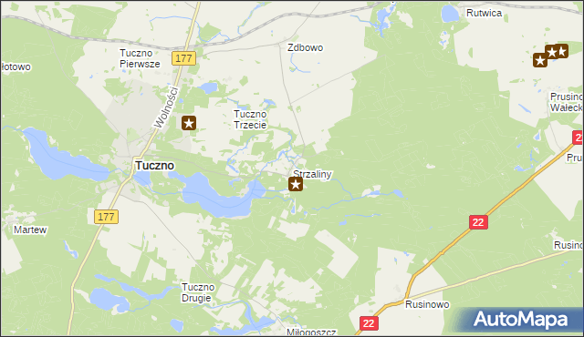 mapa Strzaliny, Strzaliny na mapie Targeo