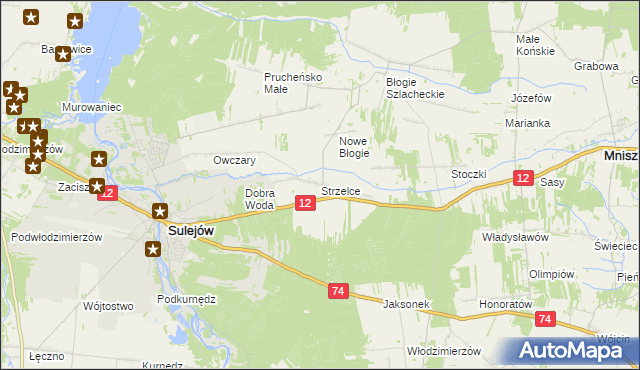 mapa Strzelce gmina Mniszków, Strzelce gmina Mniszków na mapie Targeo