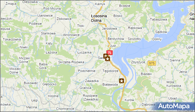 mapa Świdnik gmina Łososina Dolna, Świdnik gmina Łososina Dolna na mapie Targeo
