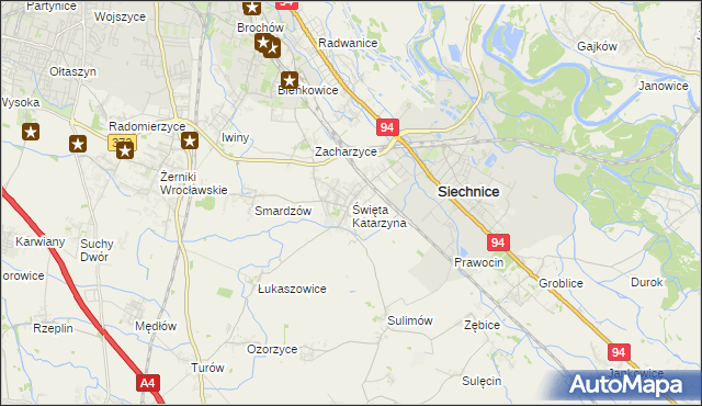 mapa Święta Katarzyna gmina Siechnice, Święta Katarzyna gmina Siechnice na mapie Targeo