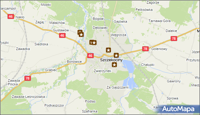 mapa Szczekociny, Szczekociny na mapie Targeo