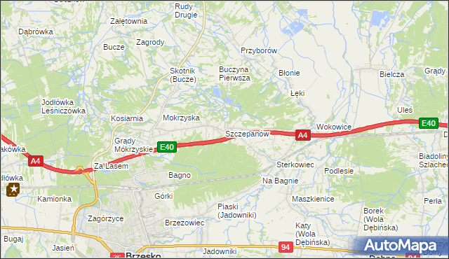 mapa Szczepanów gmina Brzesko, Szczepanów gmina Brzesko na mapie Targeo