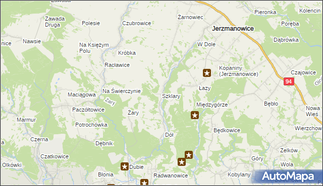 mapa Szklary gmina Jerzmanowice-Przeginia, Szklary gmina Jerzmanowice-Przeginia na mapie Targeo