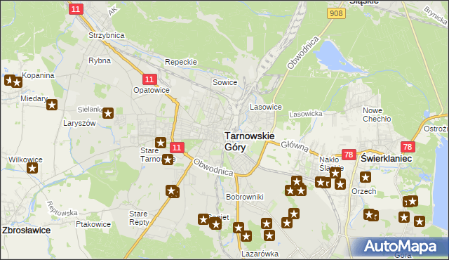 mapa Tarnowskie Góry, Tarnowskie Góry na mapie Targeo