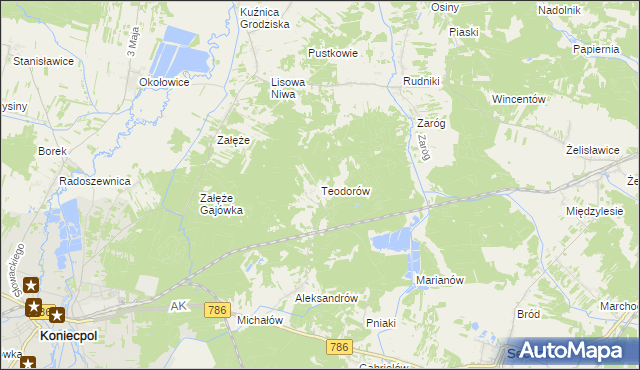 mapa Teodorów gmina Koniecpol, Teodorów gmina Koniecpol na mapie Targeo