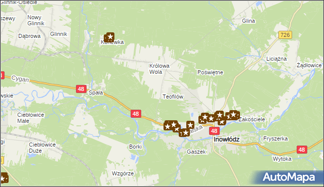 mapa Teofilów gmina Inowłódz, Teofilów gmina Inowłódz na mapie Targeo