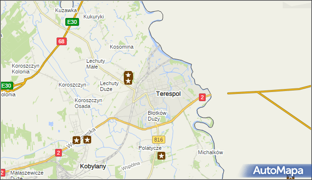 mapa Terespol powiat bialski, Terespol powiat bialski na mapie Targeo