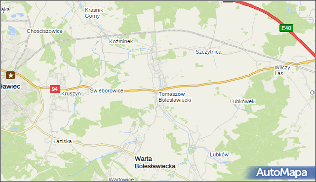 mapa Tomaszów Bolesławiecki, Tomaszów Bolesławiecki na mapie Targeo