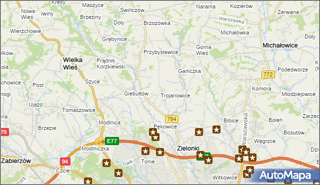 mapa Trojanowice gmina Zielonki, Trojanowice gmina Zielonki na mapie Targeo
