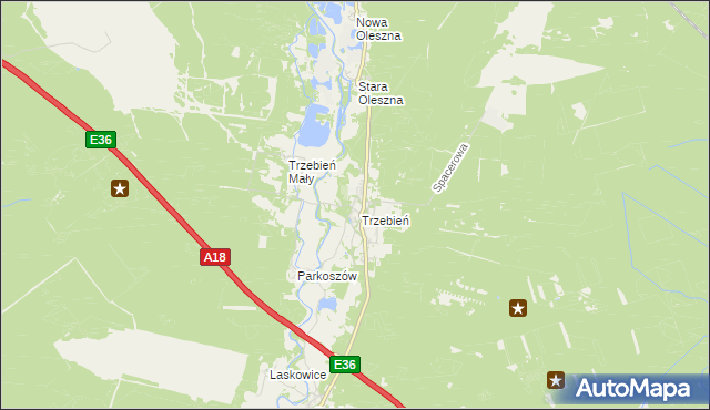 mapa Trzebień gmina Bolesławiec, Trzebień gmina Bolesławiec na mapie Targeo