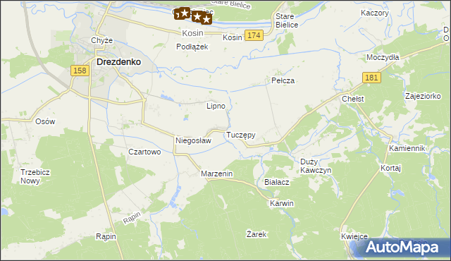 mapa Tuczępy gmina Drezdenko, Tuczępy gmina Drezdenko na mapie Targeo
