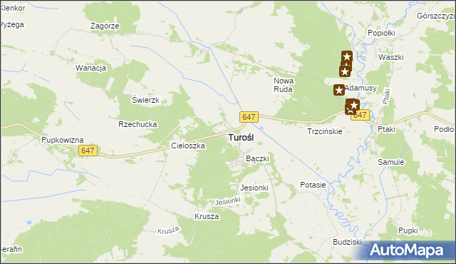 mapa Turośl powiat kolneński, Turośl powiat kolneński na mapie Targeo