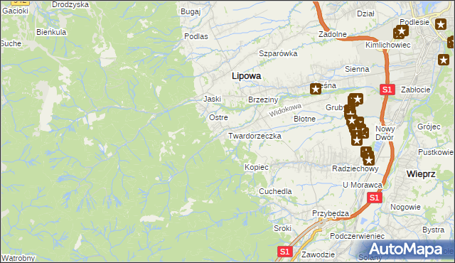 mapa Twardorzeczka, Twardorzeczka na mapie Targeo