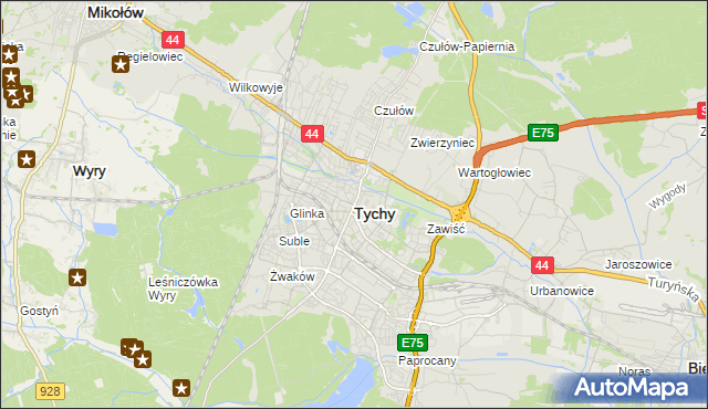 mapa Tychów, Tychy na mapie Targeo