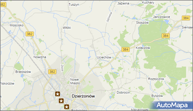 mapa Uciechów gmina Dzierżoniów, Uciechów gmina Dzierżoniów na mapie Targeo