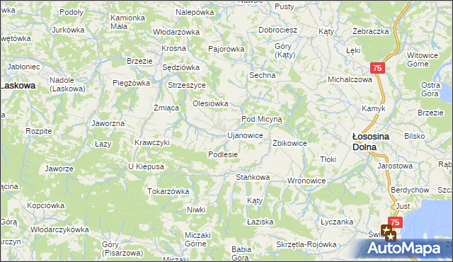 mapa Ujanowice, Ujanowice na mapie Targeo