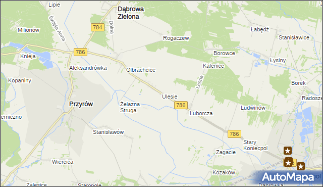 mapa Ulesie gmina Dąbrowa Zielona, Ulesie gmina Dąbrowa Zielona na mapie Targeo