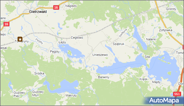 mapa Unieszewo, Unieszewo na mapie Targeo