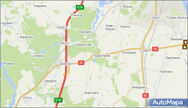 mapa Waćmierek, Waćmierek na mapie Targeo