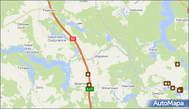 mapa Waplewo gmina Olsztynek, Waplewo gmina Olsztynek na mapie Targeo