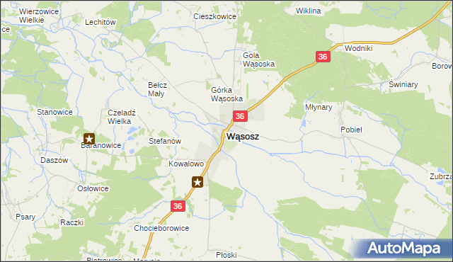 mapa Wąsosz powiat górowski, Wąsosz powiat górowski na mapie Targeo