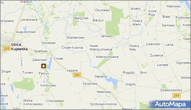 mapa Wietrzychowice gmina Izbica Kujawska, Wietrzychowice gmina Izbica Kujawska na mapie Targeo