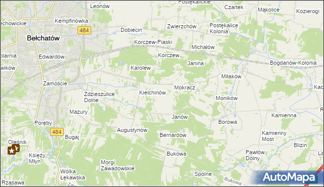 mapa Wiktorów gmina Bełchatów, Wiktorów gmina Bełchatów na mapie Targeo