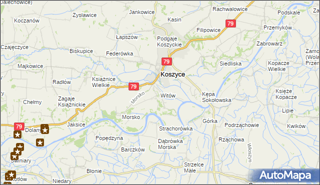 mapa Witów gmina Koszyce, Witów gmina Koszyce na mapie Targeo