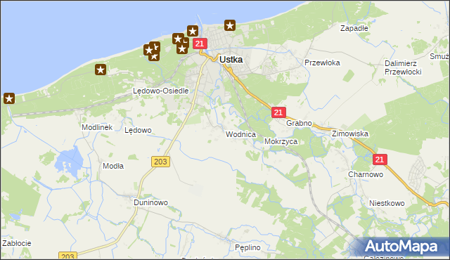 mapa Wodnica gmina Ustka, Wodnica gmina Ustka na mapie Targeo