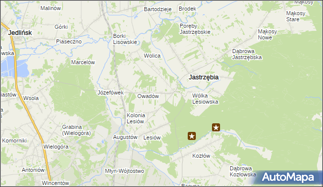 mapa Wojciechów gmina Jastrzębia, Wojciechów gmina Jastrzębia na mapie Targeo