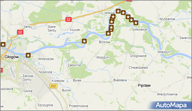 mapa Wojszyn gmina Pęcław, Wojszyn gmina Pęcław na mapie Targeo