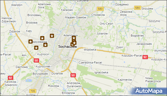 mapa Wojtówka gmina Sochaczew, Wojtówka gmina Sochaczew na mapie Targeo