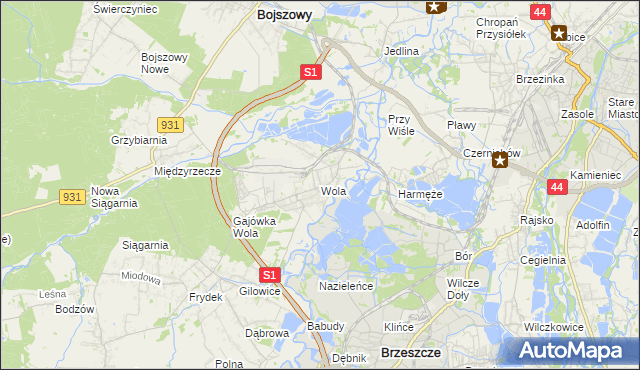 mapa Wola gmina Miedźna, Wola gmina Miedźna na mapie Targeo