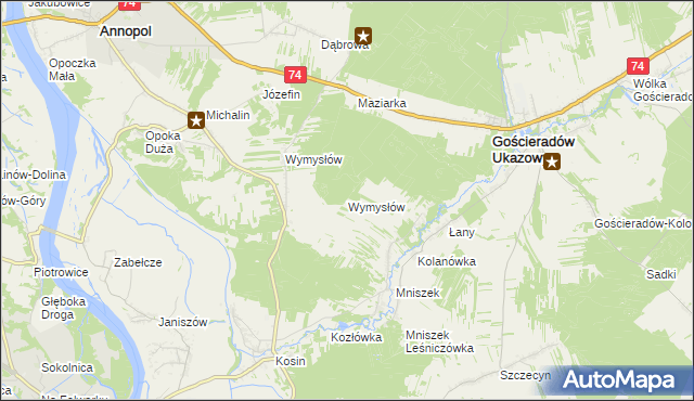 mapa Wymysłów gmina Gościeradów, Wymysłów gmina Gościeradów na mapie Targeo