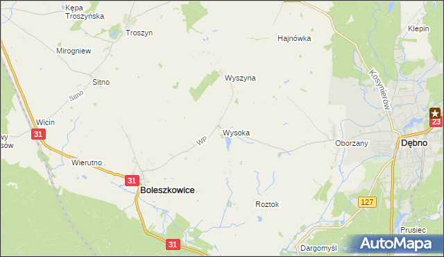 mapa Wysoka gmina Boleszkowice, Wysoka gmina Boleszkowice na mapie Targeo