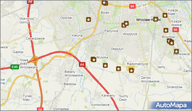 mapa Wysoka gmina Kobierzyce, Wysoka gmina Kobierzyce na mapie Targeo