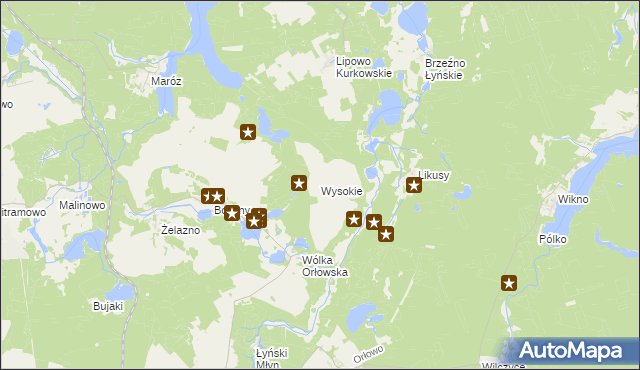 mapa Wysokie gmina Nidzica, Wysokie gmina Nidzica na mapie Targeo