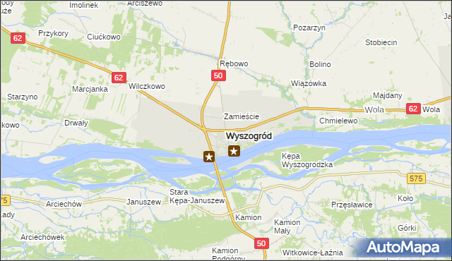 mapa Wyszogród powiat płocki, Wyszogród powiat płocki na mapie Targeo